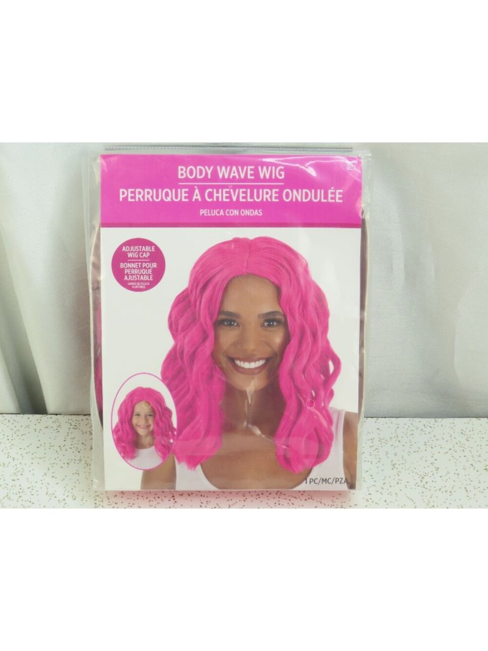 Hot Pink Body Wave Wig Shoulder Length Halloween Cosplay Costume One Size